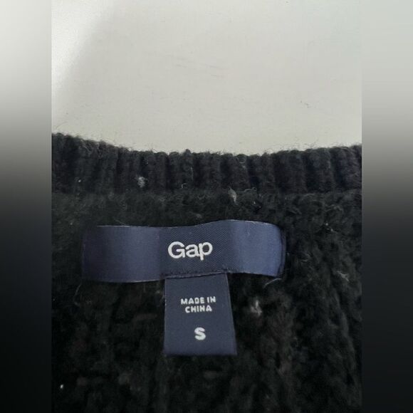 GAP Stripe Woven Knitted Color Block Wool Blend Sweater Black Gray Crewneck Sz S - Picture 6 of 11